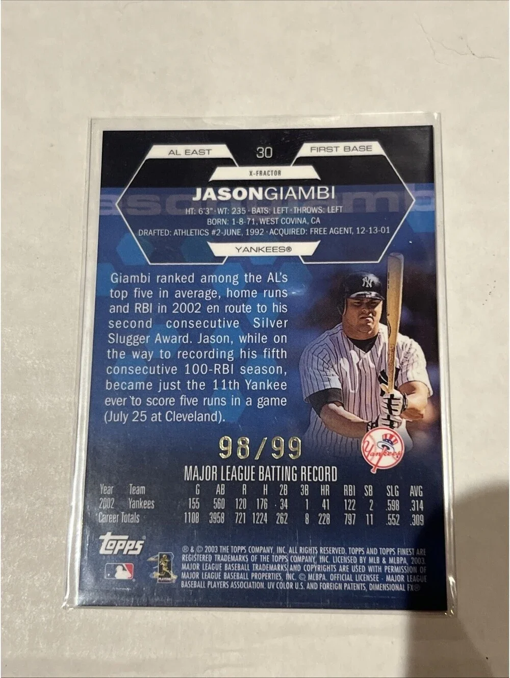 2003 Finest Jason Giambi X-Fractor #30 /99